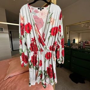 Ups & Downs Polka Dot Rose Long Sleeve Romper